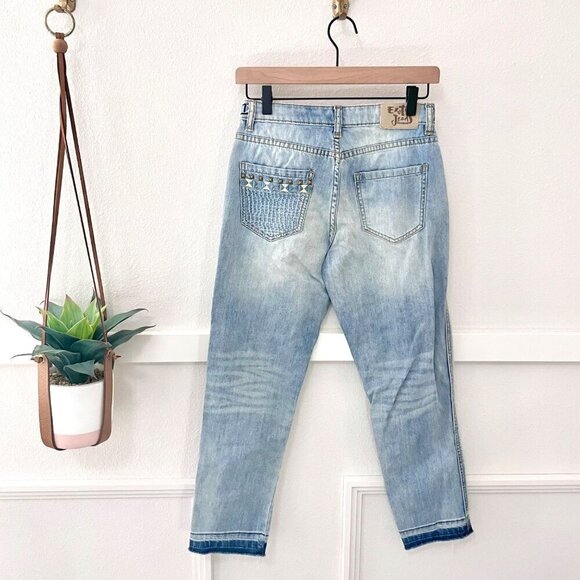 Desigual Exotic Olga Distressed Patchwork Blue Denim Jeans Size 26 - Picture 4 of 4